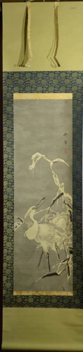 Japanese Water Color Scroll Painting - heron