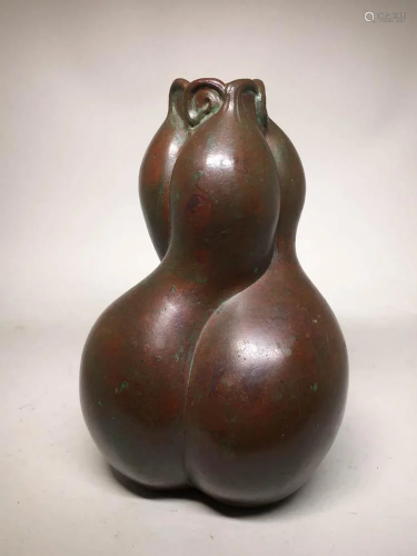 Japanese Art Deco Bronze Vase - Tripole Gourd Fo…