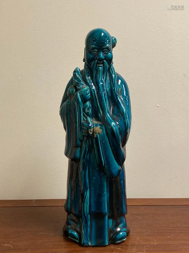 Chinese Turquois Blue Glazed Porcelain Shoulao