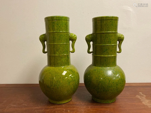 Pair Chinese Splash Green Glazed Porcelain Vase