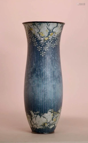 Japanese Cloisonne Enamle Vase with Silver Rim - …