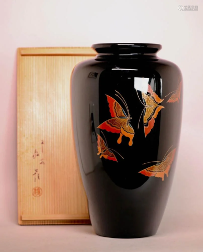 Japanese Lacquer Vase with Butterfly