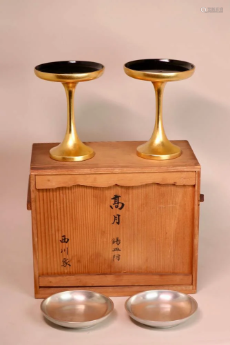 Japanese lacquer and Pewter Set with Box