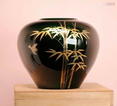 Japanese Enamle Vase with Lacquer DÃ©cor - Wood…