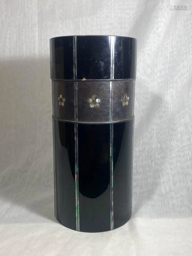 Japanese Lacquer Vase with Mother of Pearl Inlay