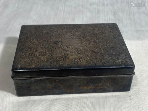 Japanese Silver and Wood Box with Incised dÃ©cor