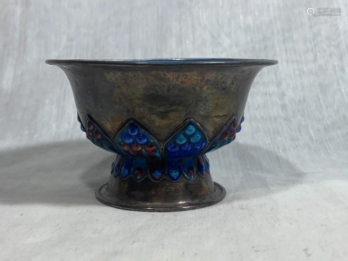 Chinese Silver Bowl with Enamle