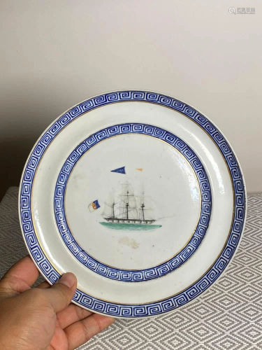 Chinese Export Porcelain Dish with Ship Scene