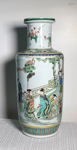 Chinese Rouleat Porcelain Vase with Famille Ve…