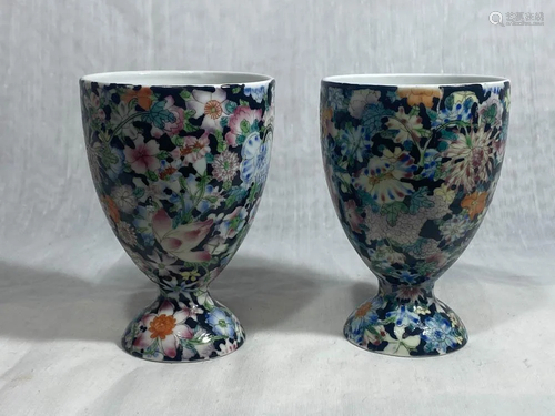 Chinese Milifloral Porcelain Stem Cups