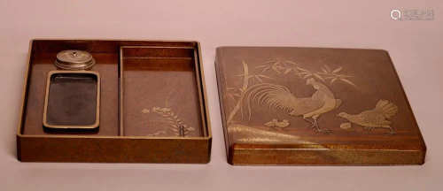 Japanese Lacquer Writing Box - Roosters