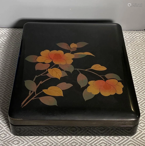 Japanese Black Lacquer Box with Flower