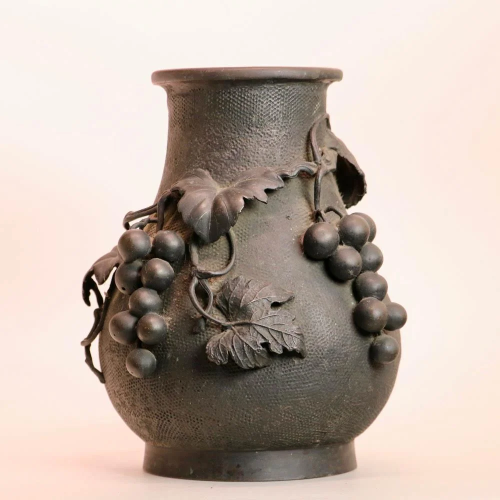 Japanese Bronze Vase with Grape