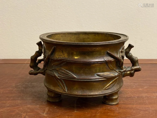 Chinese Bronze Censer with Bamboo DÃ©cor