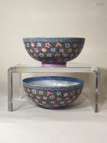 Pair Chinese Egg Shell Porcelain Bowl with Milifloral