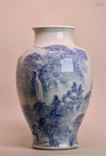 Japanese Blue White Landscape Porcelain Vase