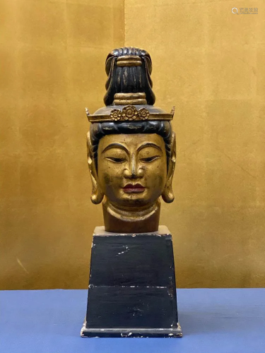 Japanese Carved Wood Buddha Head