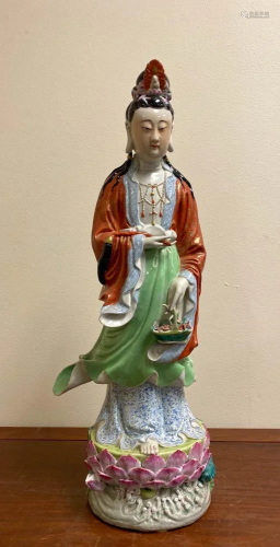 Chinese Famille Rose Porcelain Kuanyin Standing Form