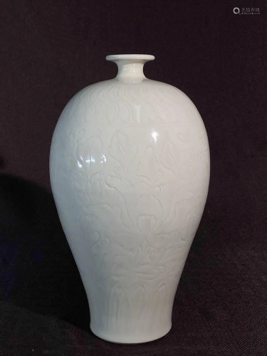 Chinese White Glazed Meiping with Incised Lotus