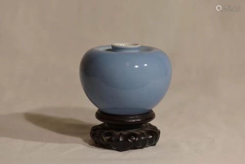 Chinese Scholar Brush Waterpot with Wood Base
