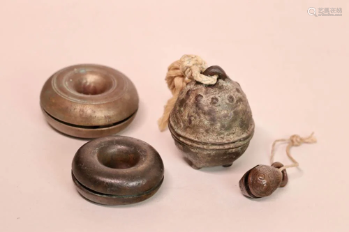 Antique Japanese Bronze Bell - Group of Four