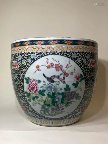 Chinese Famille Rose Porcelain Fish Bowl - Birds