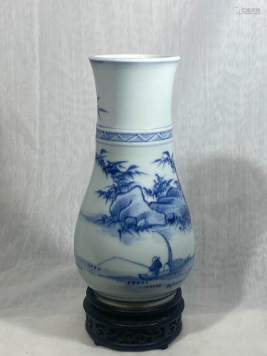 Chinese Blue White Porcelain Vase - Bamboo