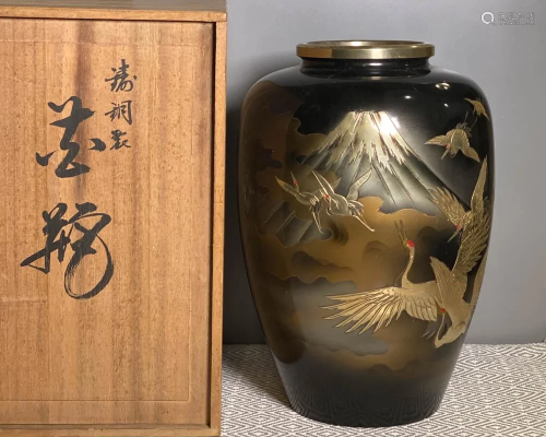 Japanese Vase with Crane Motif - Fitted Box