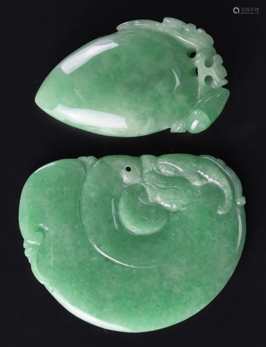 Two Chinese Carved Jadeite Pendants