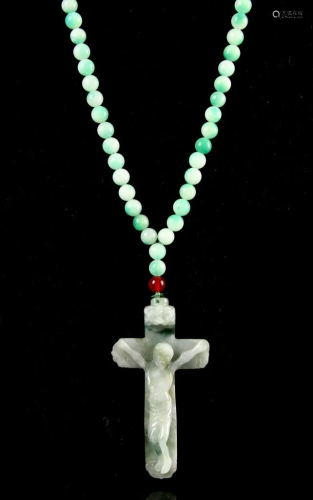 Chinese Jadeite Jesus Pendent and Necklace