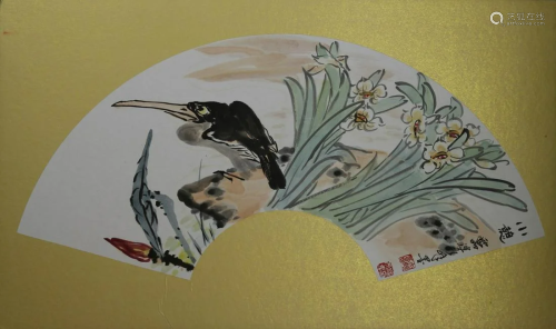 Chinese Fan Painting of a Bird