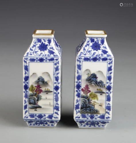 Chinese Pair Blue and White Mini Vase