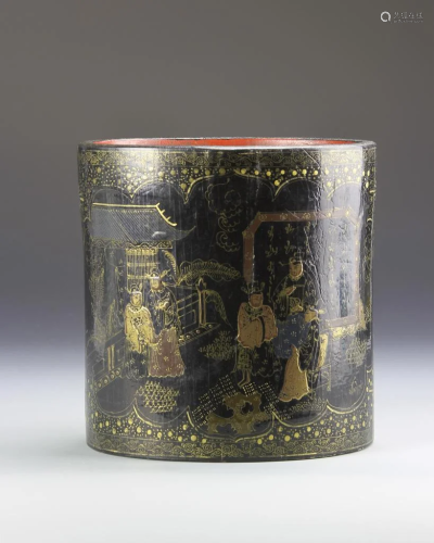 Chinese Lacquered Wood Brush Pot