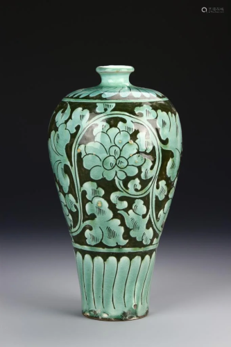 Chinese Light Green Glazed Meiping Vase