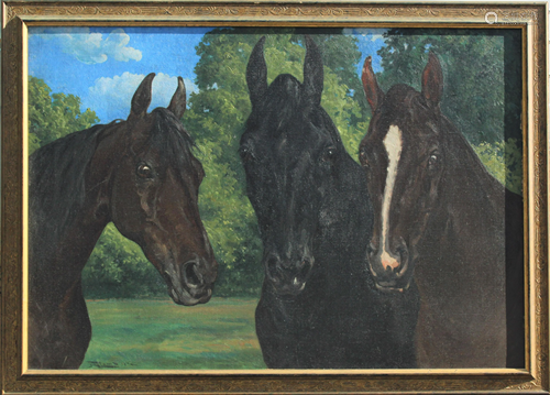 F.M. Lamb (1861-1936) American, Three Horses O/C