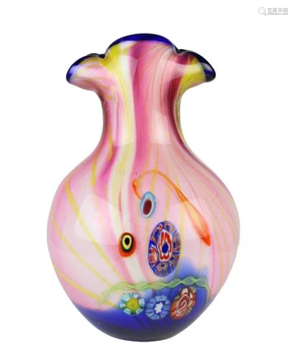 Italian Murano Style Iridescent Art Glass Pink Vase