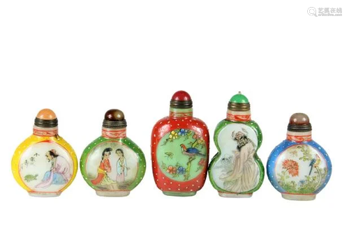 (5) Chinese Hand Painted Snuff Bottles w Scenes