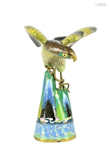 Bird Standing on a Mountain Cloisonne Container