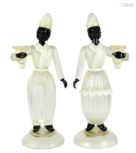 Pair Hand Blown Murano Blackamoor Candleholders