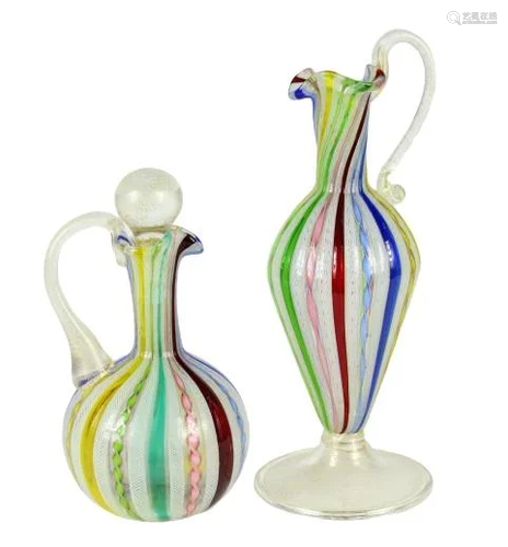 Pair of Murano Candy Stripe Glass Containers