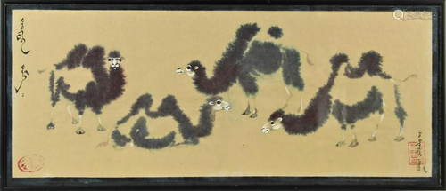 Asian Watercolor, 4 Views of Camels