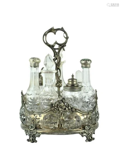 Sterling Silver and Glass Bottle Cruet Set