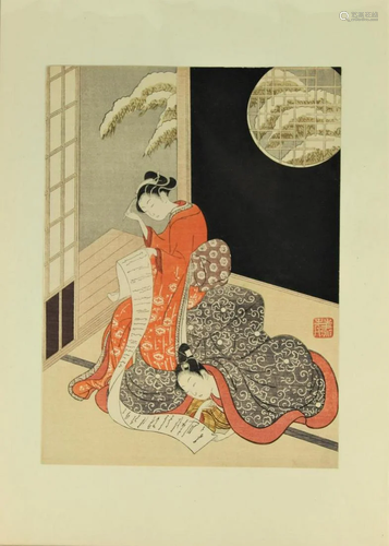 Suzuki Harunobu (Japan 1724-1770) Woodblock Print