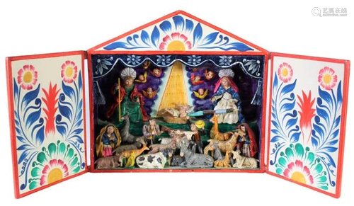 Peruvian Wood and Clay Nativity Retablita