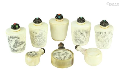 (8) Bone Erotic Snuff Bottles