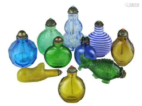 (10) Colored Glass Chinese Snuff Bottles