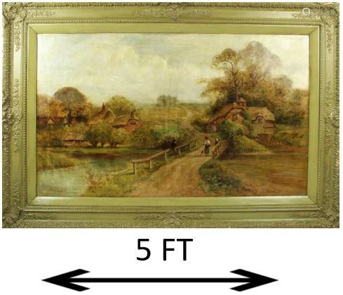 Large Signed 19th C English Village Scene, O/C