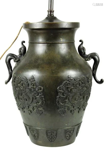 Antique Chinese Bronze Vase Mounted as a Lamp