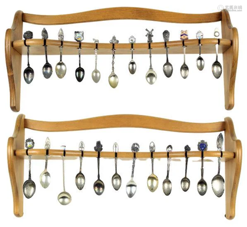 Souvenir Spoons Group of 24 on 2 Matching Pcs.