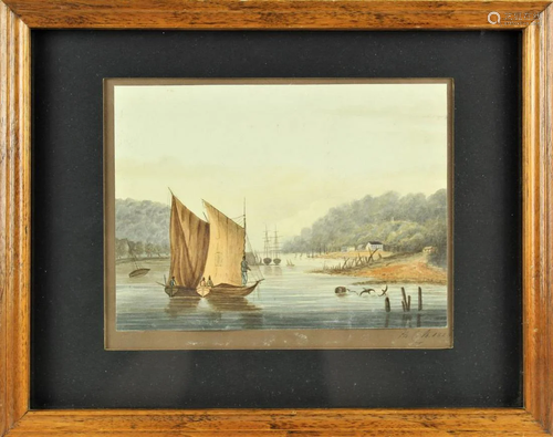 Marine Watercolor 1828 Signed MCB